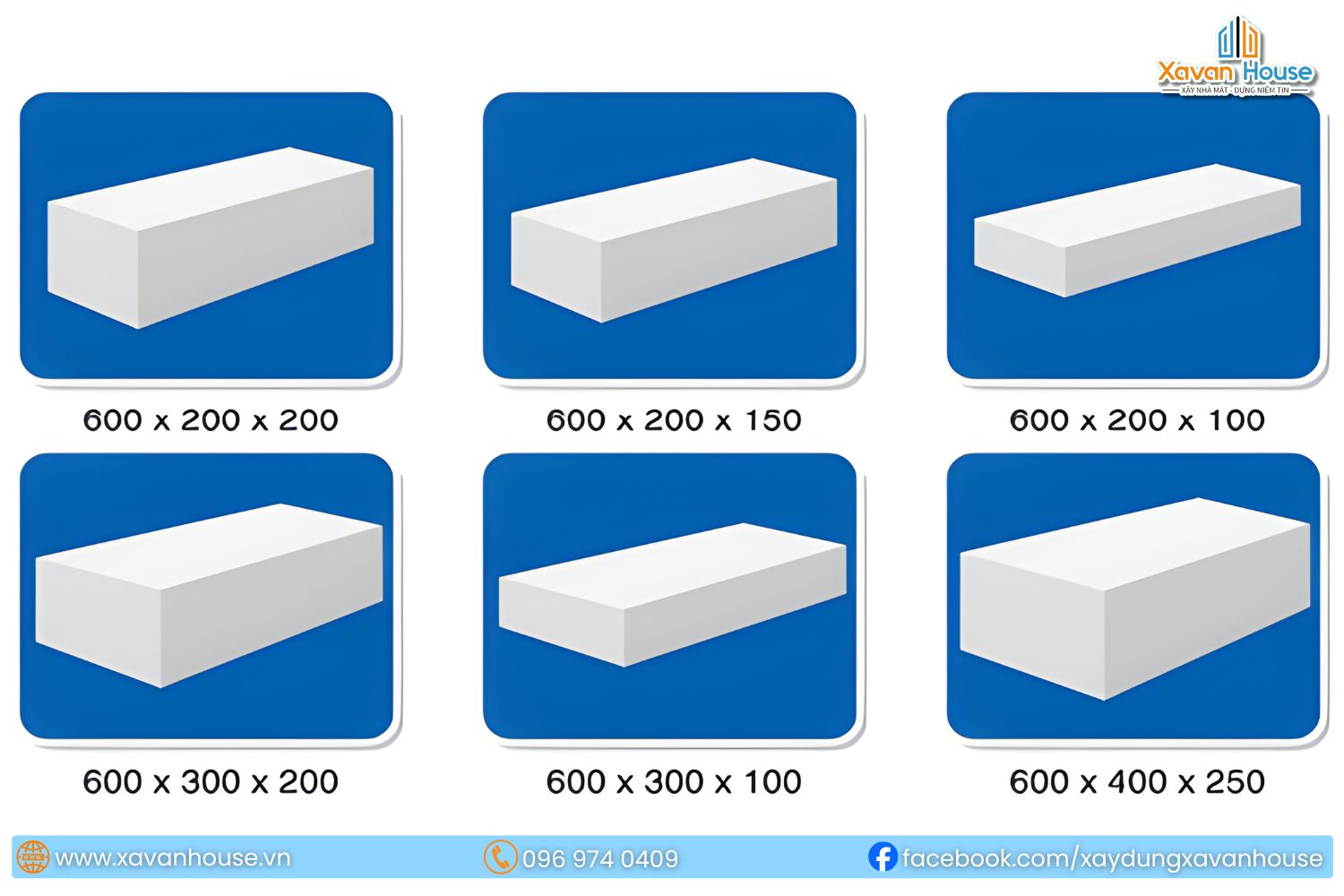 Bảng kích thước của gạch siêu nhẹ ACC